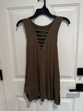 American Eagle Outfitters Olive Tank with Ladder V-Neck Straps